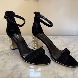Reaction Kenneth Cole Black Velvet Heels with Pearl Heel Detail